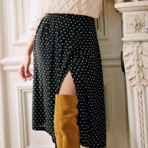Sezane Dresses & Skirts - Sezane Black Polka Dot Alicia Middle Dot Midi Skirt NWT US 12